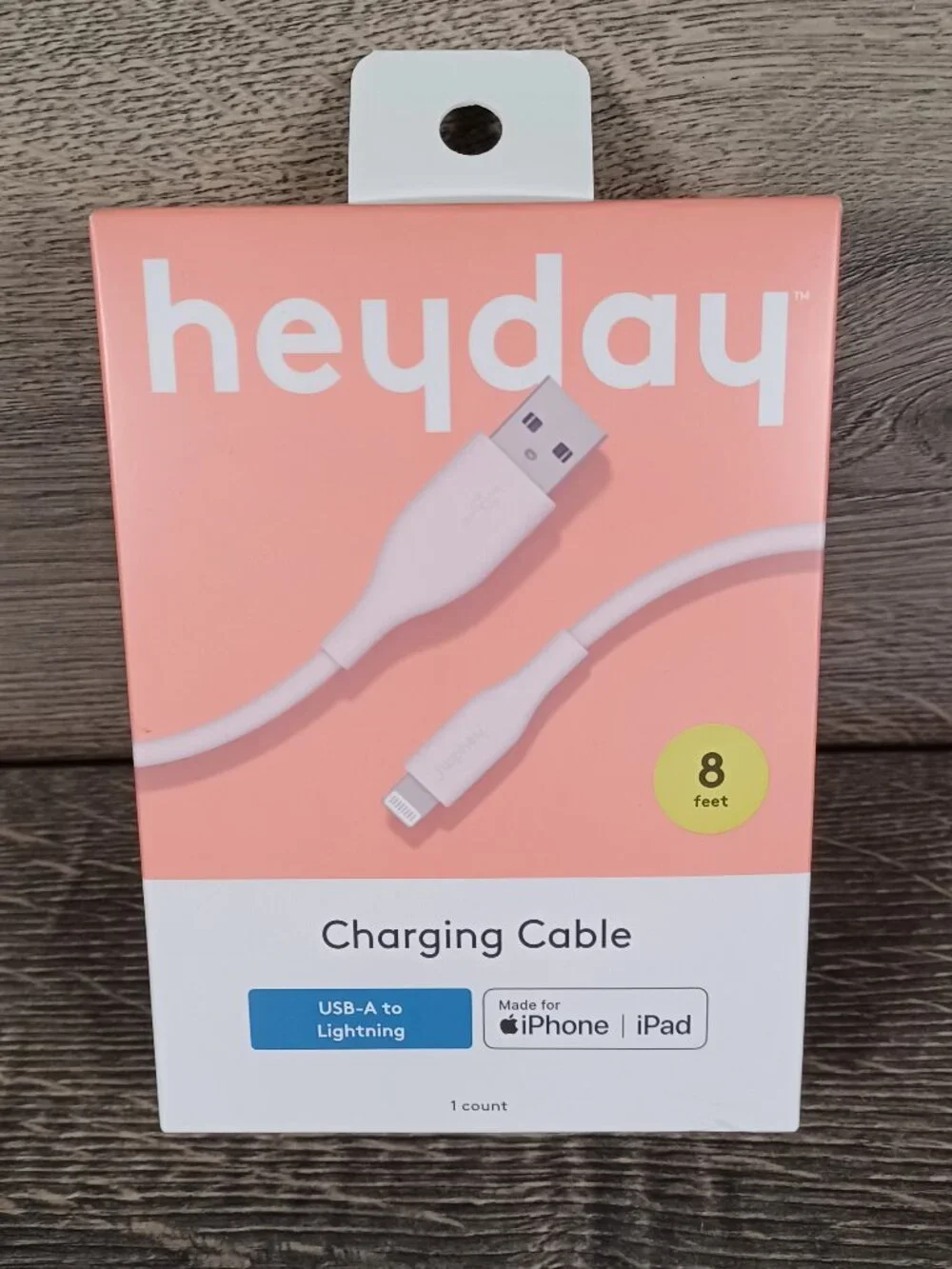 NIB Heyday 8 Ft. USB-A To Lightning Charging Cable Pink For iPhone/iPad